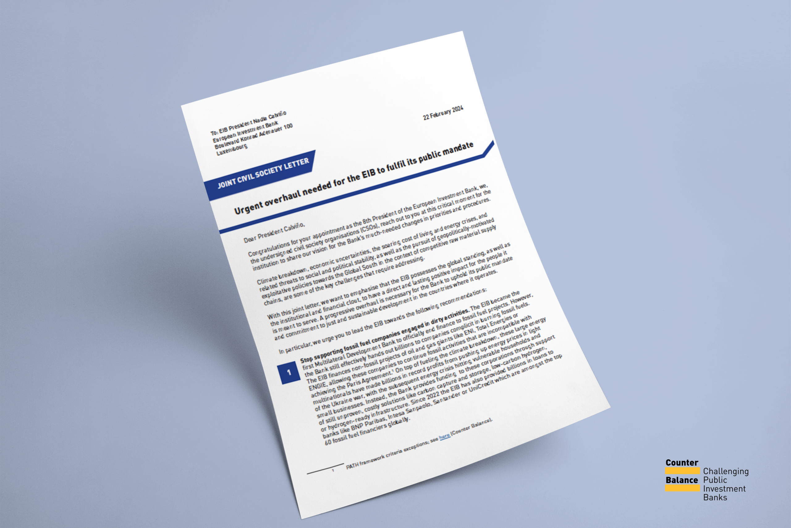 CSOs' letter to EIB Director: Overhaul of Bank Priorities and Procedures  Urgently Needed for the EIB to Fulfil its Public Interest Mandate - Cairo  Institute for Human Rights Studies (CIHRS)